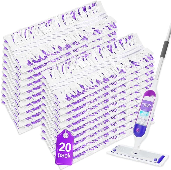 20 Count Disposable Power Mop Refills Compatible with Swiffer Power Mop Multi-Surface Floor Mop and Power Mop Wood Mop Mop Refills Replacement Pads for Floor Cleaning