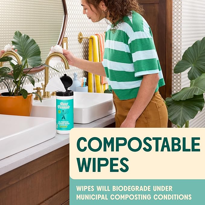 Aunt Fannie's Natural Cleaning Wipes Variety Pack, Multipurpose Surface Cleaner, 35 Count Each, Pack of 6