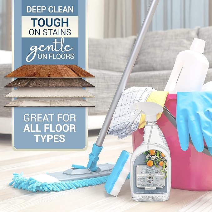 Citrus Floor Cleaner (Made in USA) | Tile, Stone, Laminate, Vinyl & Natural Wood Floor Cleaner for Mopping, Floor Cleaning Solution with Citrus Aroma - 32oz / 0.95L Spray Bottle