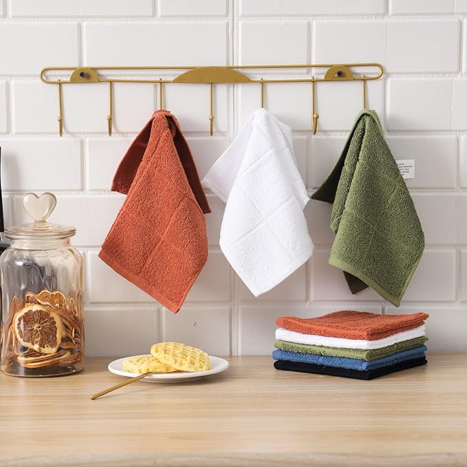Glynniss Dishcloths Kitchen Highly Absorbent Dish Rags 100% Cotton Dish Cloths for Washing Dishes, Cleaning (Middle Blue White, 11x11)