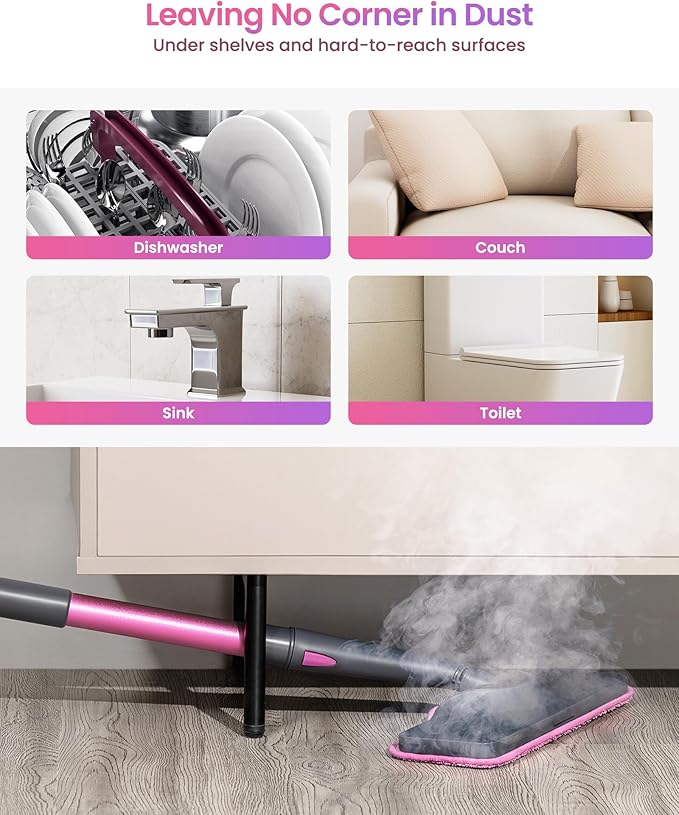 Schenley 7-in-1 Steam Mop Dual-Rod Design with Detachable Handheld Steamer for Walls, Grouts, Hard Floors, Tiles, includes Multi-purpose Accessories and Washable Microfiber Pads