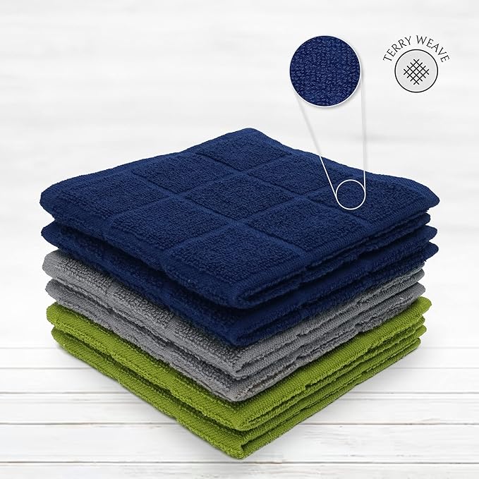 100% Cotton Dish Cloth for Dish Washing, Terry Dish Cloth, Cotton Dish Rags, 6 Pack, Super Soft and Absorbent,12"x12" inches, Reusable Cleaning Cloth (Assorted)