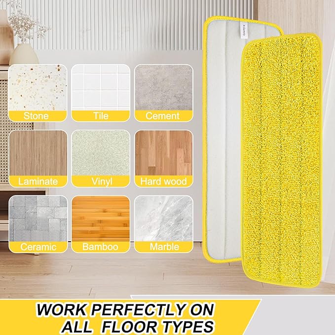 8 Pack 16.5 inch Reusable Mop Pads Microfiber Spray Mop Replacement Heads for Wet/Dry Mops Compatible with Bona Floor Care System