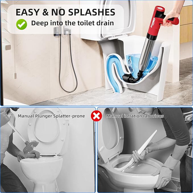 FREESEA Electric Toilet Plunger Blaster: High Pressure Toilet Plungers for Bathroom Heavy Duty Declogger Toilet Snake Drain Clog Remover Air Unclogger Tool Unclogging for Sink Floor Kitchen Clogged