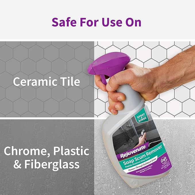 Rejuvenate Scrub Free Soap Scum Remover Shower Glass Door Cleaner Works on Ceramic Tile, Chrome, Plastic and More (2 Bottles x 24oz)