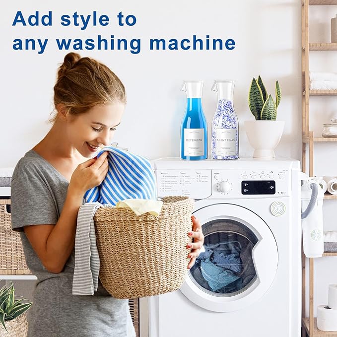 OneDream Laundry Detergent Dispenser 40oz for Laundry Room, Laundry Room Organization for Liquid Soap Scent Booster Softener Bleach Beads Fabric Softener, Laundry Powder Container Bottle 2pack