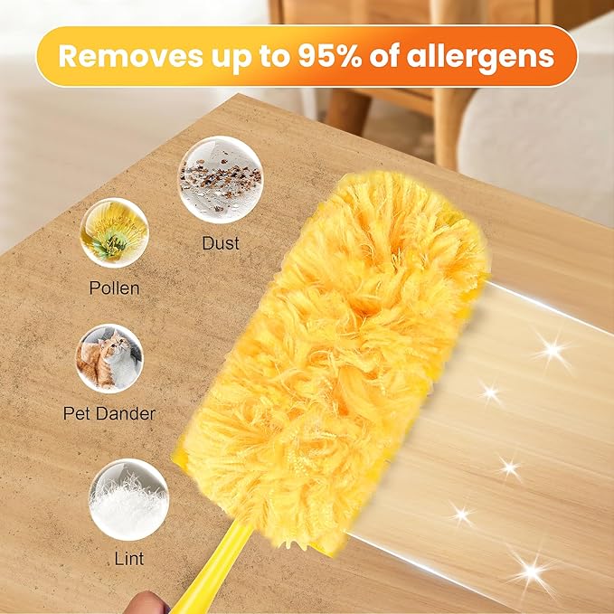 50 Count 360 Duster Refills for Swiffer Dusters + 1 Extendable Handle + 1 Short Handle, Heavy Duty Disposable Kit, Multi-Surface Disposable Pads for Cleaning, Unscented