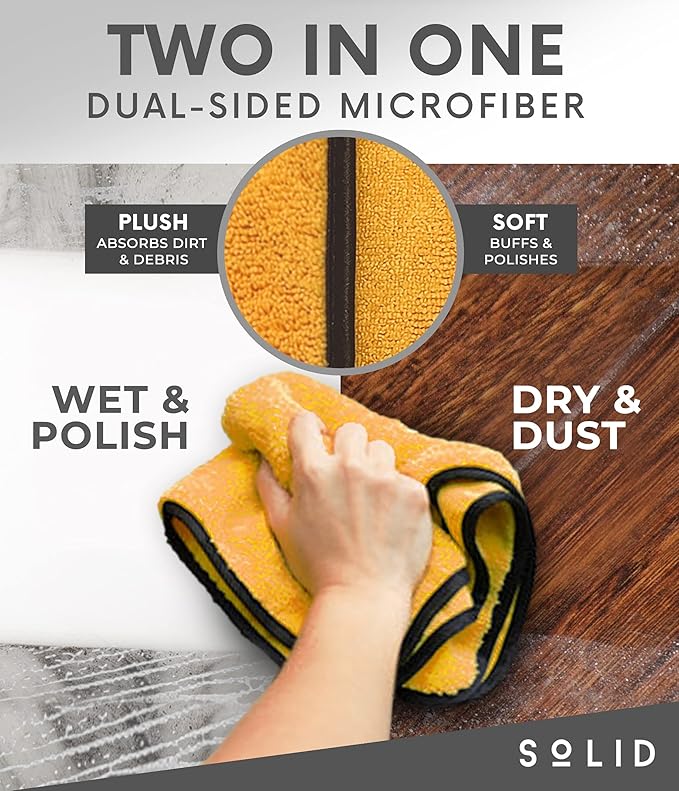 Solid Multipurpose Plush Microfiber Cleaning Cloth Towel for Household, Car Washing, Drying & Auto Detailing - 16" x 24" (6)
