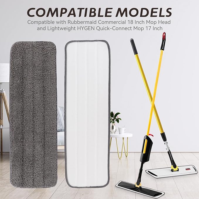 Replacement Mop Pads Fit for Rubbermaid Commercial 18" and 17" Mops - 10 Pack Wet & Dry Commercial Cleaning Reusable Refills Fit for Any Microfiber Flat Mop System 18" and 17" - Gray