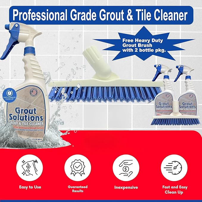 Heavy Duty Grout and Tile Cleaner, Acid-Free, Safe on Stone, Ceramic, Porcelain and Colored Grout, Easy to use 32oz
