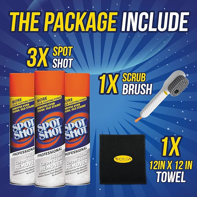 NYCPI & GA Towel and Brush along with Carpet Stain Remover Kit with Bottles | Complete Cleaning Set for Tough Stains, Odors, and Messes | Perfect for Old & New Stains (5.33 Fl Oz (Pack of 3))