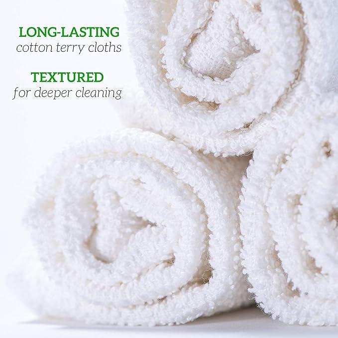 GREEN LIFESTYLE 100% Cotton Terry Towels, White, 240 Pack - 14x17 inches, Absorbent, Durable, Multipurpose Cleaning Rags
