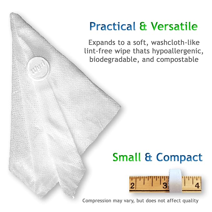 Multi-Purpose Wipes & 2 Travel Tubes - Just Add Water - Box of 500 Compact Towelettes + 2 To Go Tubes - All Natural Wipes Reusable - Hypoallergenic - Scent-Free - Compostable - Expandable Cloth.