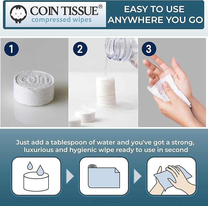 Coin Tissues | Compressed Towels | Camping Wipes | Toilet Paper Tablets | 500 Bulk Pack | For Home, Beauty and Outdoors | Larger, Stronger, Softer & Odor Free | Includes FREE Carrying Case