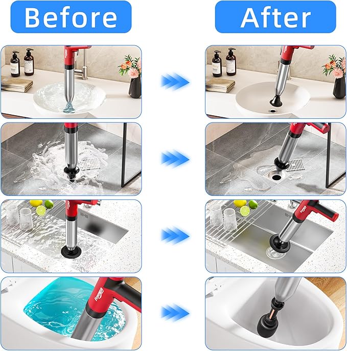 FREESEA Electric Toilet Plunger Blaster: High Pressure Toilet Plungers for Bathroom Heavy Duty Declogger Toilet Snake Drain Clog Remover Air Unclogger Tool Unclogging for Sink Floor Kitchen Clogged