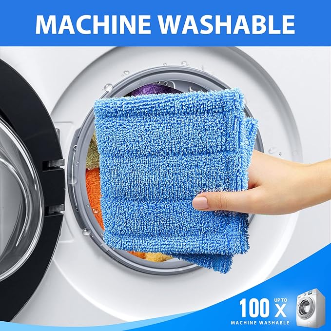 2 Pack Reusable Microfiber Mop Pads Compatible for Swiffer Sweeper & All 10-12 Inch Flat Mop, Upgraded Wet Dry Cleaning Pads for All Hard-Floor, Washable Sweeper Refills