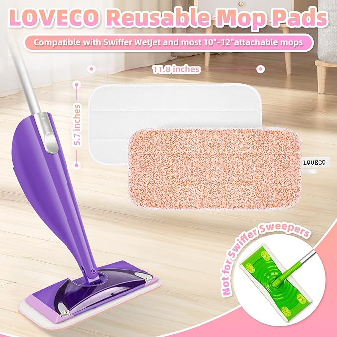 Wet Jet Pads Reusable Mop Pads Compatible with Swiffer, Microfiber Wet Jet Refill, Machine Washable Wet Pads Refill for Swiffer Wet Jet Mops, Multi-Surface Cleaning, 6 Pack