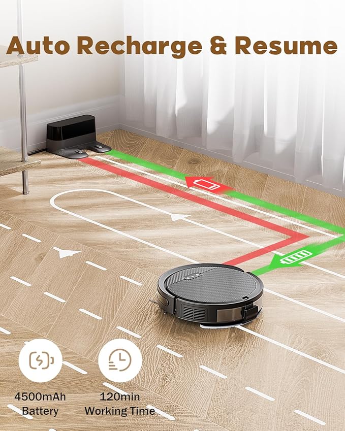 V3 3 in 1 Robot Vacuum and Mop with 5000Pa Suction Power, Works with 2.4GWifi/ Alexa/App/, Self-Charging Vacuum Cleaner, Tangle-Free, Ideal for Pet Hair,Carpet and Hard Floor