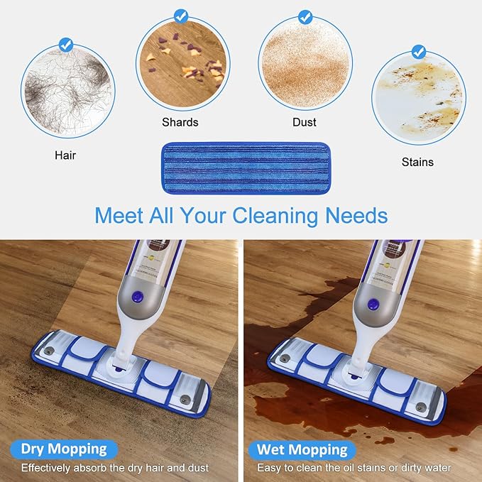 4 Pack Upgraded Reusable Mop Pads Compatible with Swiffer PowerMop, Mop Refill Pads Replacement for Swiffer Power Mop Spray Mop Pads for Multi-Surface Floor Cleaning, Quality Updated Cationic Material