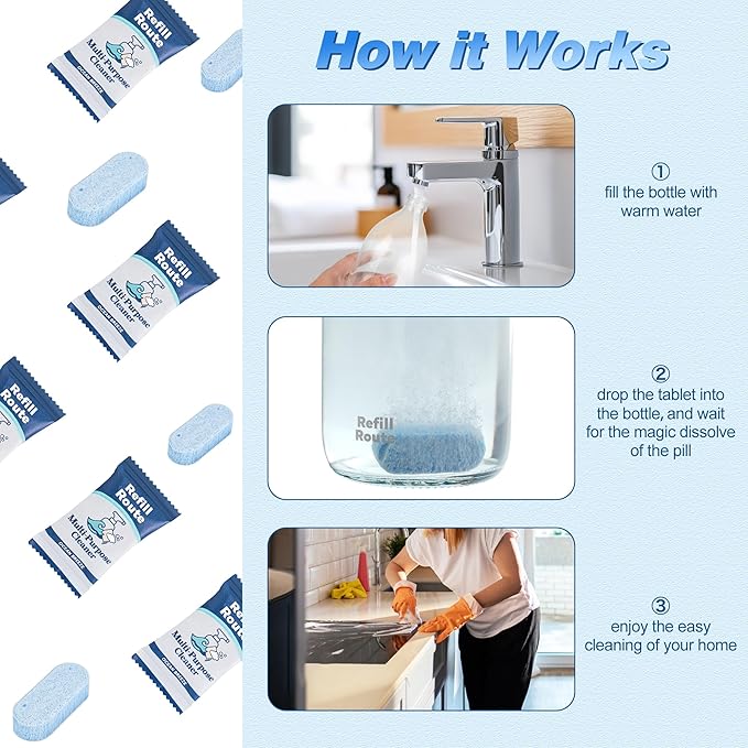 Splash-Spray All Purpose Cleaner – 12 Tablets (12 x 16 Fl oz) Multipurpose Cleaners -Can Make 192 Fl oz Multi Surface Cleaner(12 x 16 Fl oz) - Vegan, No Plastic - Ocean Breeze