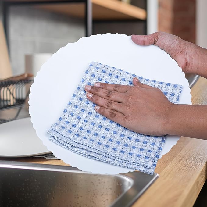 100% Cotton Dish Cloths (Pack of 6) - Dish Rags for Washing Dishes - Reusable & Highly Absorbent Kitchen Towels - Multipurpose Kitchen Rags - (12" x 12" - Blue Honeycomb)