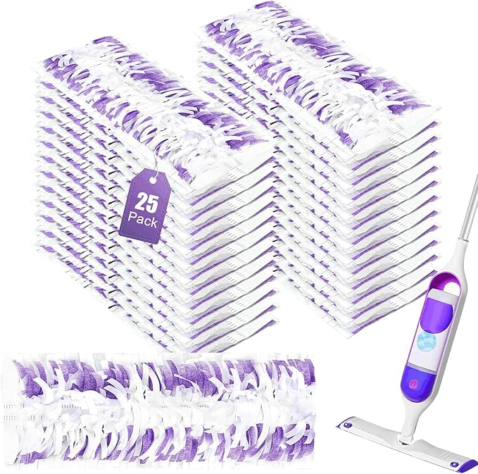 25 Pack Disposable Mopping Pads Refills for Swiffer PowerMop Multi-Surface & Wood Mops, Spray Clean Pads Replacement for Floor Cleaning(Purple Without Handle)
