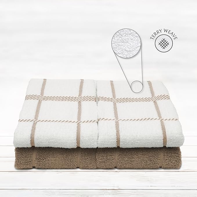 100% Cotton Terry Dish Towels, 4 pack16 x26 Inches, Super Soft and Absorbent Kitchen Towels, Perfect for Kitchen Cleaning and Dish Washing | Tan