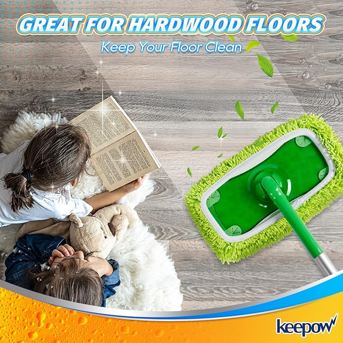 KEEPOW Reusable Mop Pads Compatible with Swiffer Sweeper Mop, Microfiber Dry Sweeping Cloths, Washable Wet Pads Refills Mopping Cloth Refills for Hardwood Floor Cleaning, 4 Pack (Mop is Not Included)
