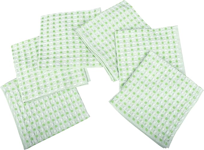 100% Cotton Dish Cloths (Pack of 6) - Dish Rags for Washing Dishes - Reusable & Highly Absorbent Kitchen Towels - Multipurpose Kitchen Rags - (12" x 12" - Green Honeycomb)