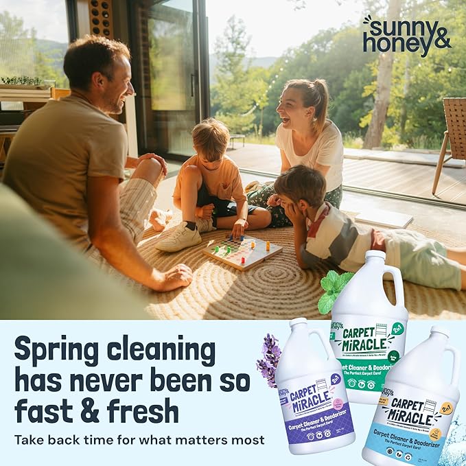 Sunny & Honey Carpet Miracle - Carpet Cleaner Shampoo - Deep Stain Remover & Odor-Deodorizing Formula - Rug Shampoo & Upholstery Cleaner Solution (128 Fl Oz, Fresh Summer Scent)