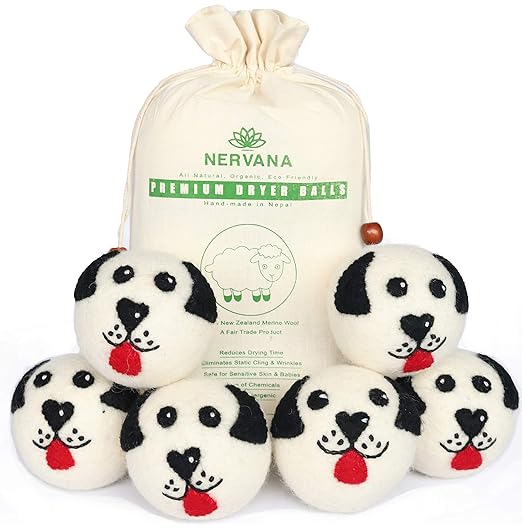 Organic Wool Dryer Balls - Dogs 6 XL Premium Quality Reusable Natural Fabric Softener, 100% Wool Hand Made, New Zealand Merino Wool, Pack of Dogs, Fair-Trade