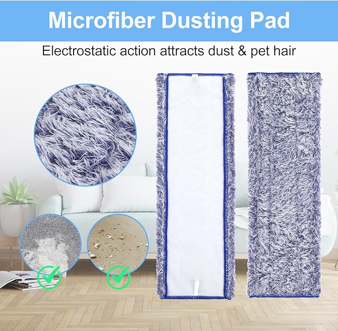 8 Pack Microfiber Cleaning Pad for Hardwood & Hard Surface Floors Dry Wet Floor - Includes 6 Microfiber Cleaning and 2 Dusting Pad - Mop for 18 Inch Mop