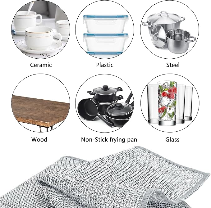 6pcs Multipurpose Wire Dishwashing Rags for Wet and Dry, Non Scratch Wire Dishcloth,Reusable Kitchen Wire Miracle Cleaning Cloths for Dishes, Sinks, Stove Tops