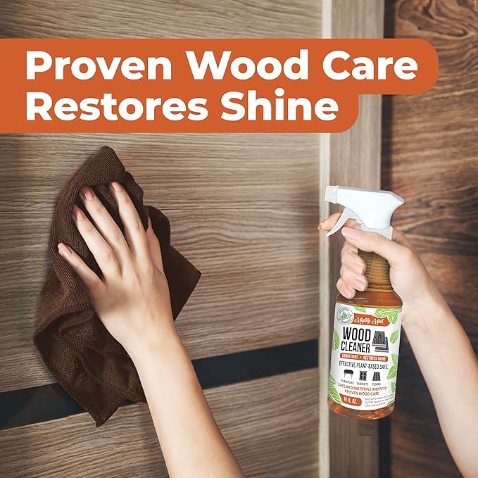 Mighty Mint Wood Cleaner and Conditioner, Non-Toxic, Spray Cleans and Renews Wood, Natural Peppermint Scent, 16oz