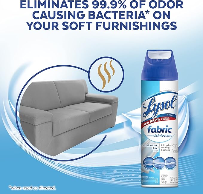 Lysol Fabric Disinfectant Spray, Sanitizing and Antibacterial Spray, For Disinfecting and Deodorizing Soft Furnishings, Sundrenched Linen 15 FL. Oz (Pack of 3)