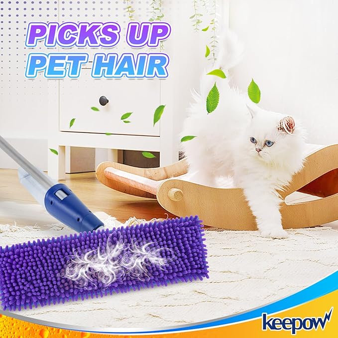 KEEPOW Pet System Microfiber Sweeping Pad for Mop, Replacement Pad for Floor Cleaner Dog & Hardwood Floors, 18 Inch Washable Cleaning & Dusting Pads, Attracts & Picks Up Pet Hair (2 Pack)