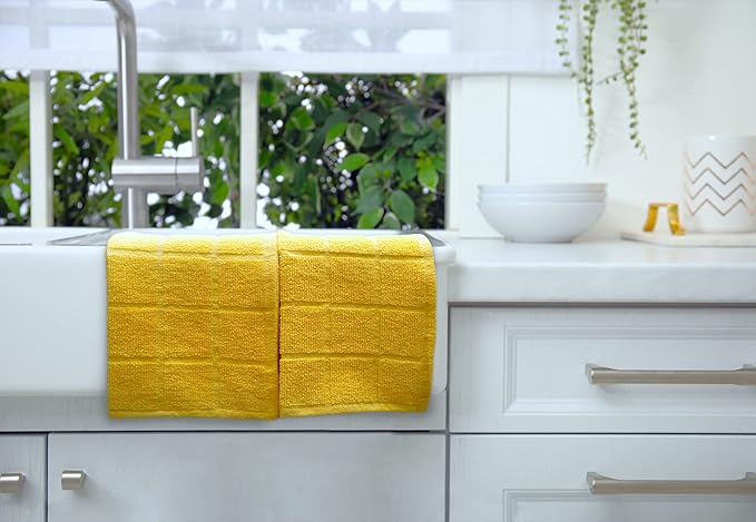 100% Cotton Dish Cloth for Dish Washing, Terry Dish Cloth, Cotton Dish Rags, 6 Pack, Super Soft and Absorbent,12"x12", inches, Reusable Cleaning Cloth, Yellow