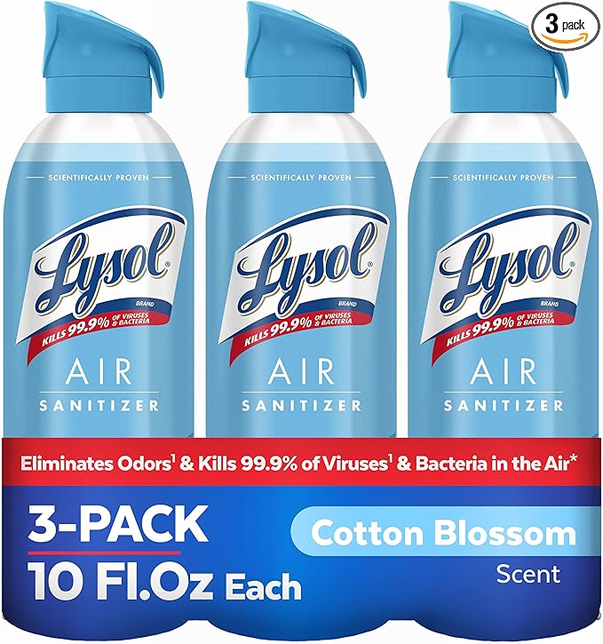Lysol Air Sanitizer Spray + Odor Eliminator for Home & Office, Sanitizing Air Spray, Cotton Blossom Scent, 10 oz (Pack of 3)