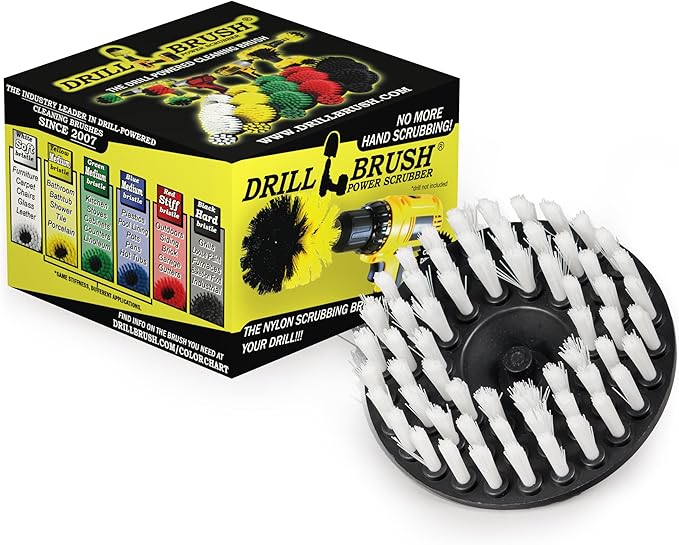 Drillbrush 5" Round Soft Bristle Scrub Brush Power Drill Attachment - Car Carpet Cleaning - Interior Detailing Tool - Tire Cleaner Drill Attachment - Automotive Seat Cleaning Brush - Wheel Polishing