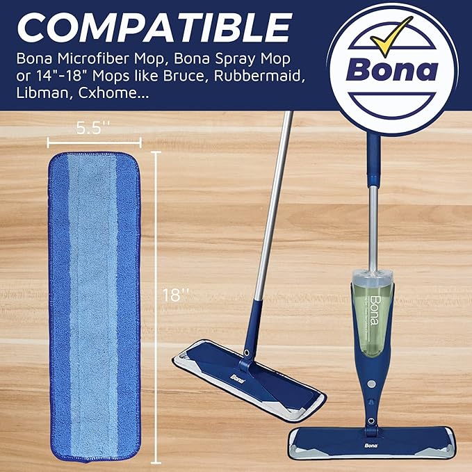 6 Pack Microfiber Cleaning Pad for Bona Spray Mop, Multi-Surface Floor Mop Replacement Pad for Hardwood & Laminate Floors