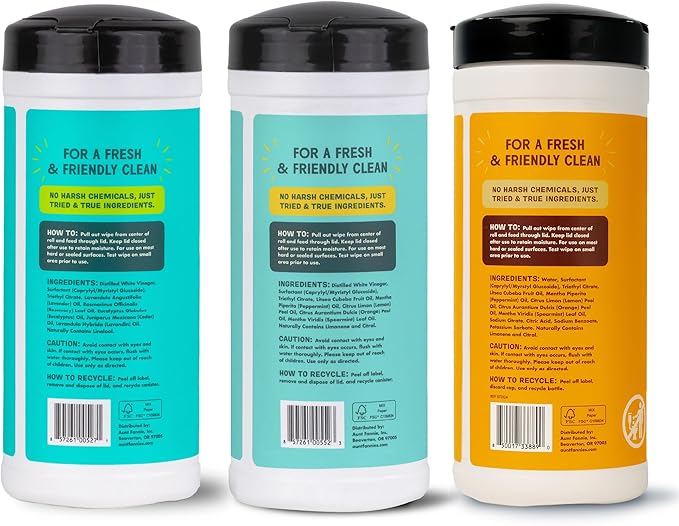 Aunt Fannie's Natural Cleaning Wipes Variety Pack, Multipurpose Surface Cleaner, 35 Count Each, Pack of 6