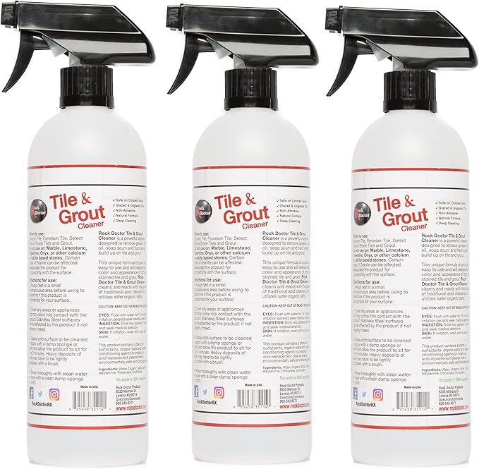 Rock Doctor Natural Tile and Grout Cleaner, Remove Stains Dirt, Oil, and Soap Scum, Heavy Duty Non-Abrasive Tile Cleaner, Natural Formula, Pack of 3