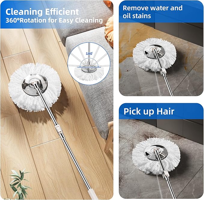 EasyWring Microfiber Spin Mop with Wringer Set, 360° Spining Mop and Bucket Set for Cleaning with Extra Refills, Trueclean Mop Bucket System (Silver)