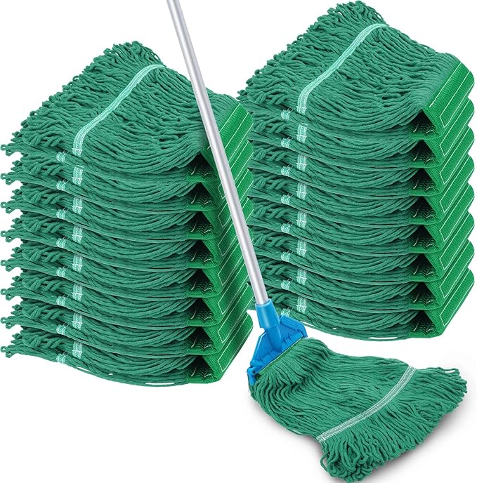 Roshtia 16 Pack Commercial Mop Head Replacements Looped End Wet Heavy Duty Mop Heads Cotton String Mops Industrial Cleaning Refills for Commercial Industrial Home(Green)
