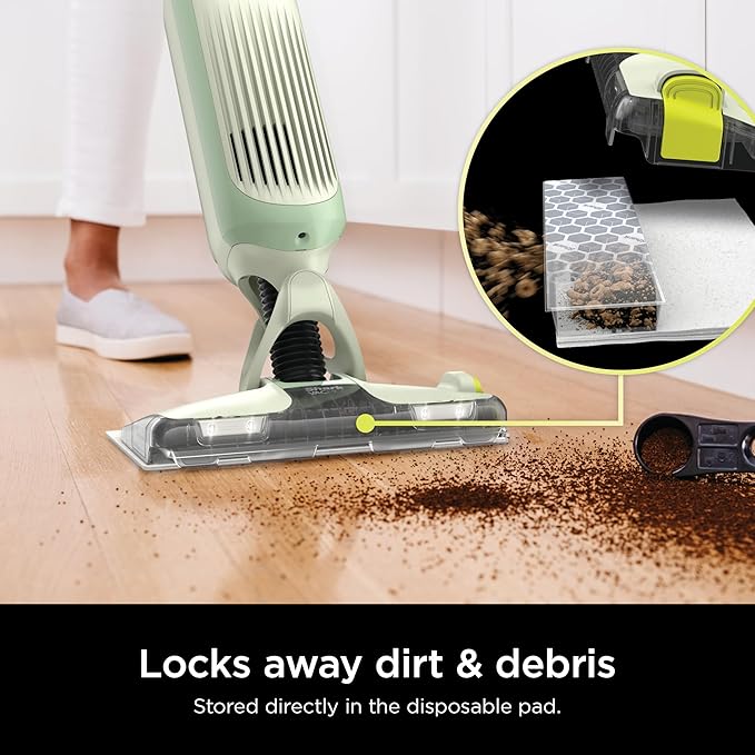 Shark VACMOP Pro Cordless Hard Floor Cleaner, Vacuum and Spray Mop, Powerful Suction, Lightweight, LED Headlights, Includes 4 Disposable Pads, 12oz Multi-surface Cleaning Solution, Lime Green, VM252GN
