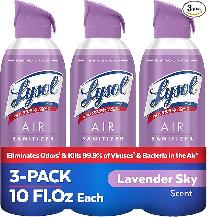 Lysol Air Sanitizer Spray, For Air Sanitization and Odor Elimination, Lavender Sky Scent, 10 Fl. Oz (Pack of 3)