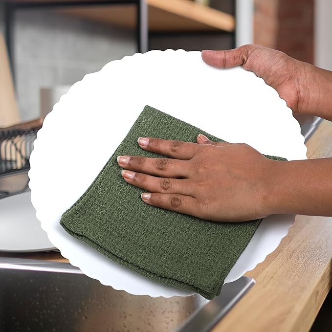 100% Cotton Waffle Dish Cloths (Pack of 6) - Dish Rags for Washing Dishes - Reusable & Highly Absorbent Kitchen Towels - Multipurpose Kitchen Rags - (12" x 12" - Hunter Green)