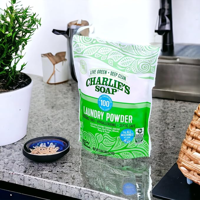 Charlie's Soap Laundry Powder (100 Loads, 2 Pack) Hypoallergenic Deep Cleaning Washing Detergent – Eco-Friendly, Safe, and Effective