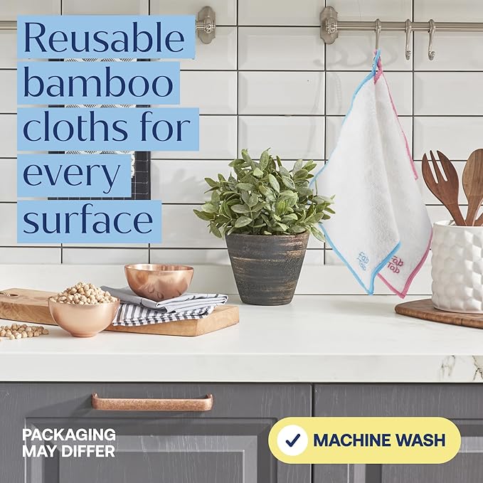 FABTAB High-Performance Bamboo Cleaning Cloths - 7 Pack Reusable & Super Absorbent Towels for Household, Kitchen, and Auto Care | Ideal for Dusting and Vehicle Detailing (Embroidered)