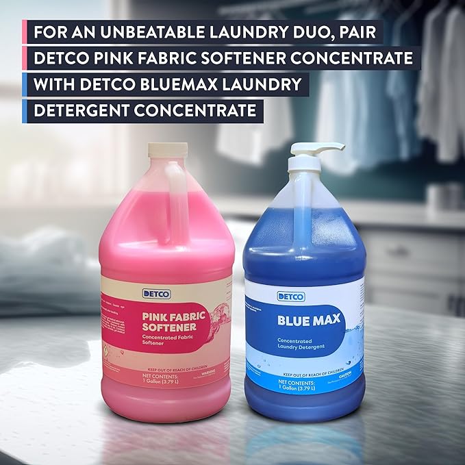 Laundry Deep Cleaning Bundle 2-Pack - 1 Gallon Each of Blue Max Industrial-Strength Detergent & Detco Pink Fabric Softener Concentrate - Safely Clean 256 Loads Per Gallon, 1/2 Ounce Per Load